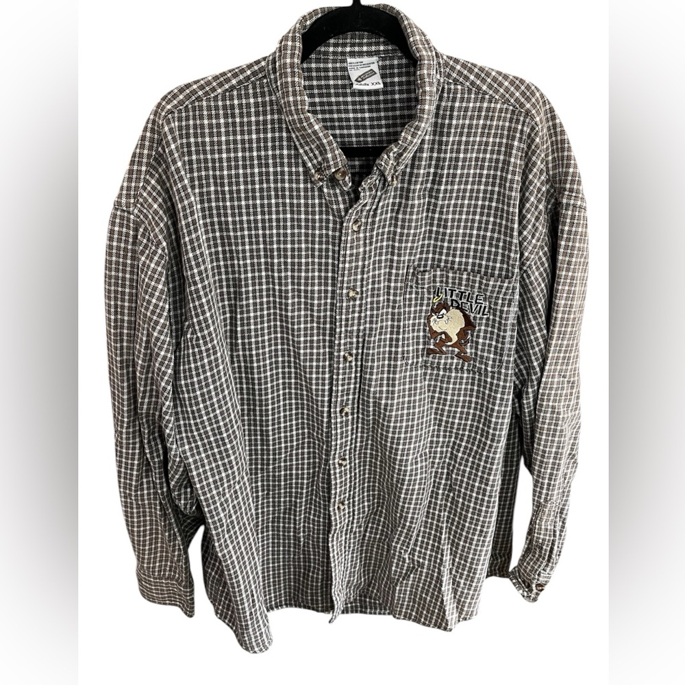 Vintage Warner Bros Tazmanian Devil Taz Flannel embroidered button down XXL